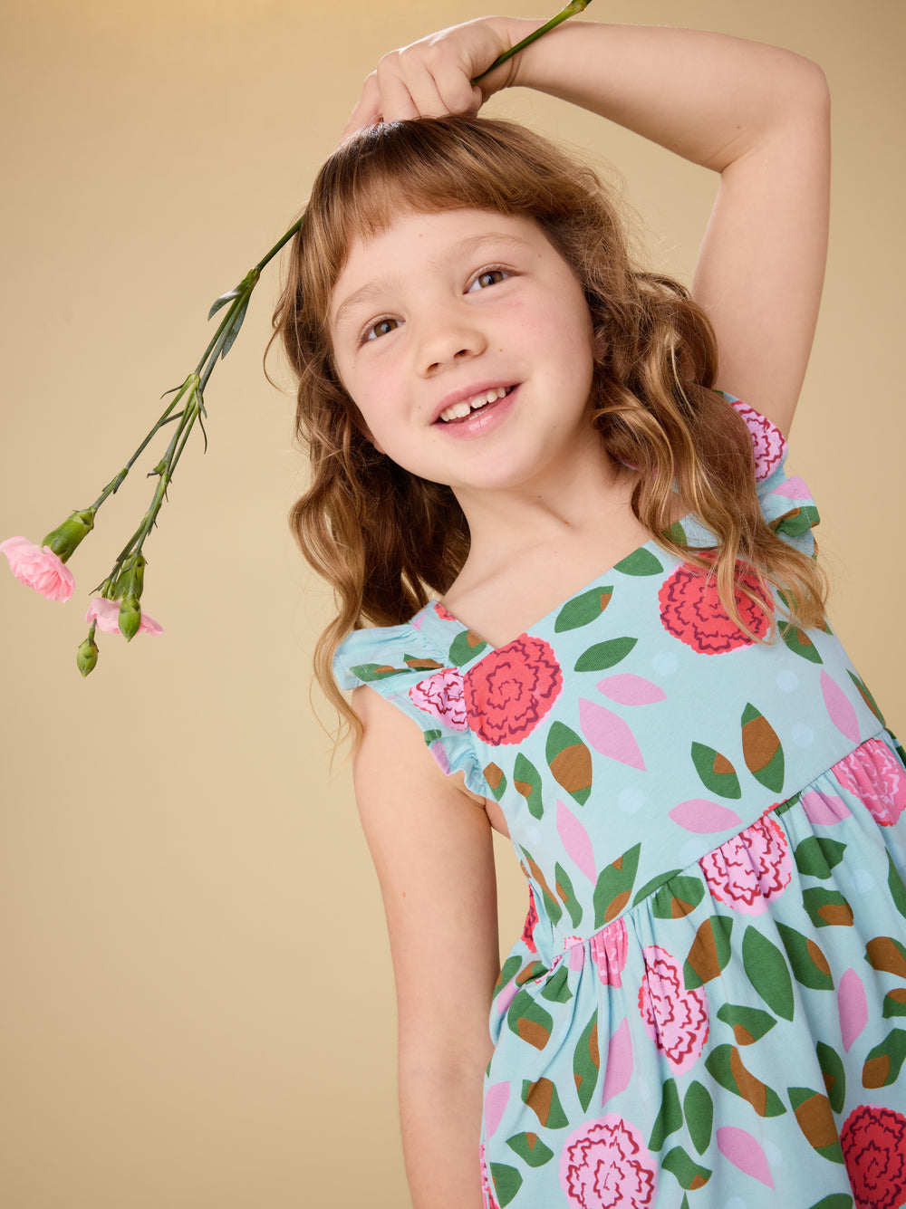 Tea Spinning Carnations | Ruffle Strap Dress