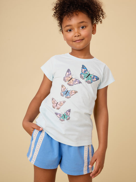 Tea Blue Glow | Butterfly Flurry Graphic Tee