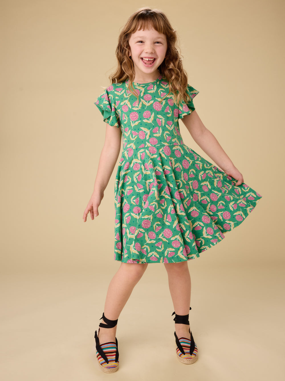 Tea Carnation Toss | Flutter Sleeve Twirl Dress