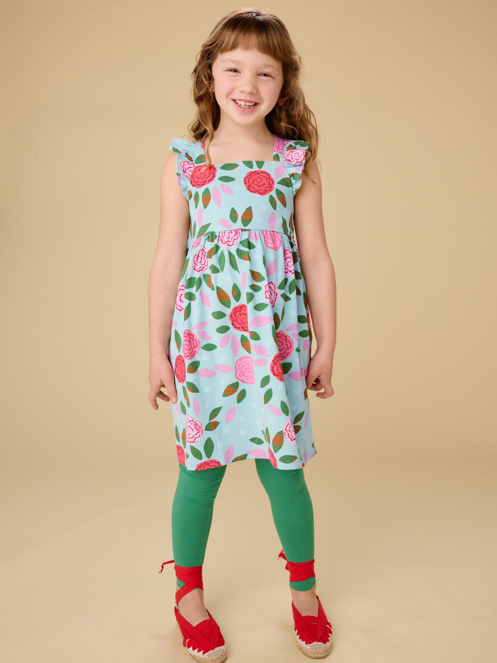 Tea Spinning Carnations | Ruffle Strap Dress