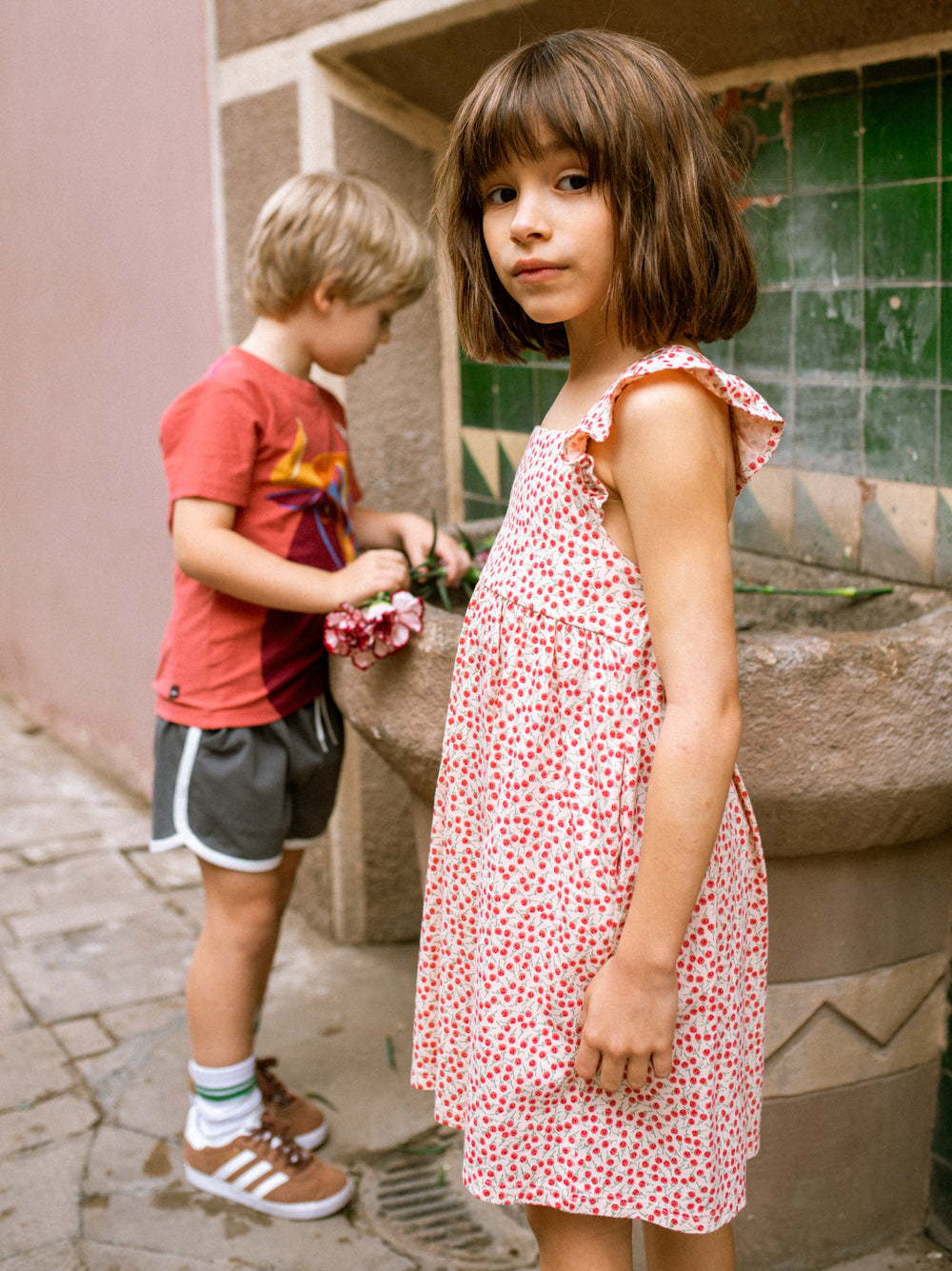 Tea Mini Rose Toss | Ruffle Strap Dress
