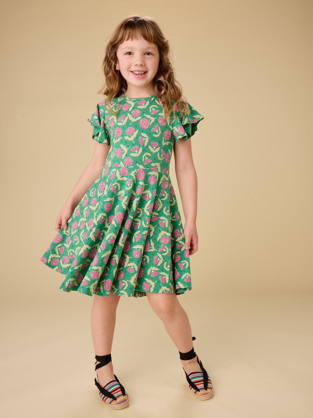 Tea Carnation Toss | Flutter Sleeve Twirl Dress