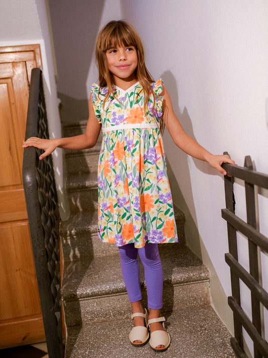Tea Watercolor Floral | Wrap Neck Dress