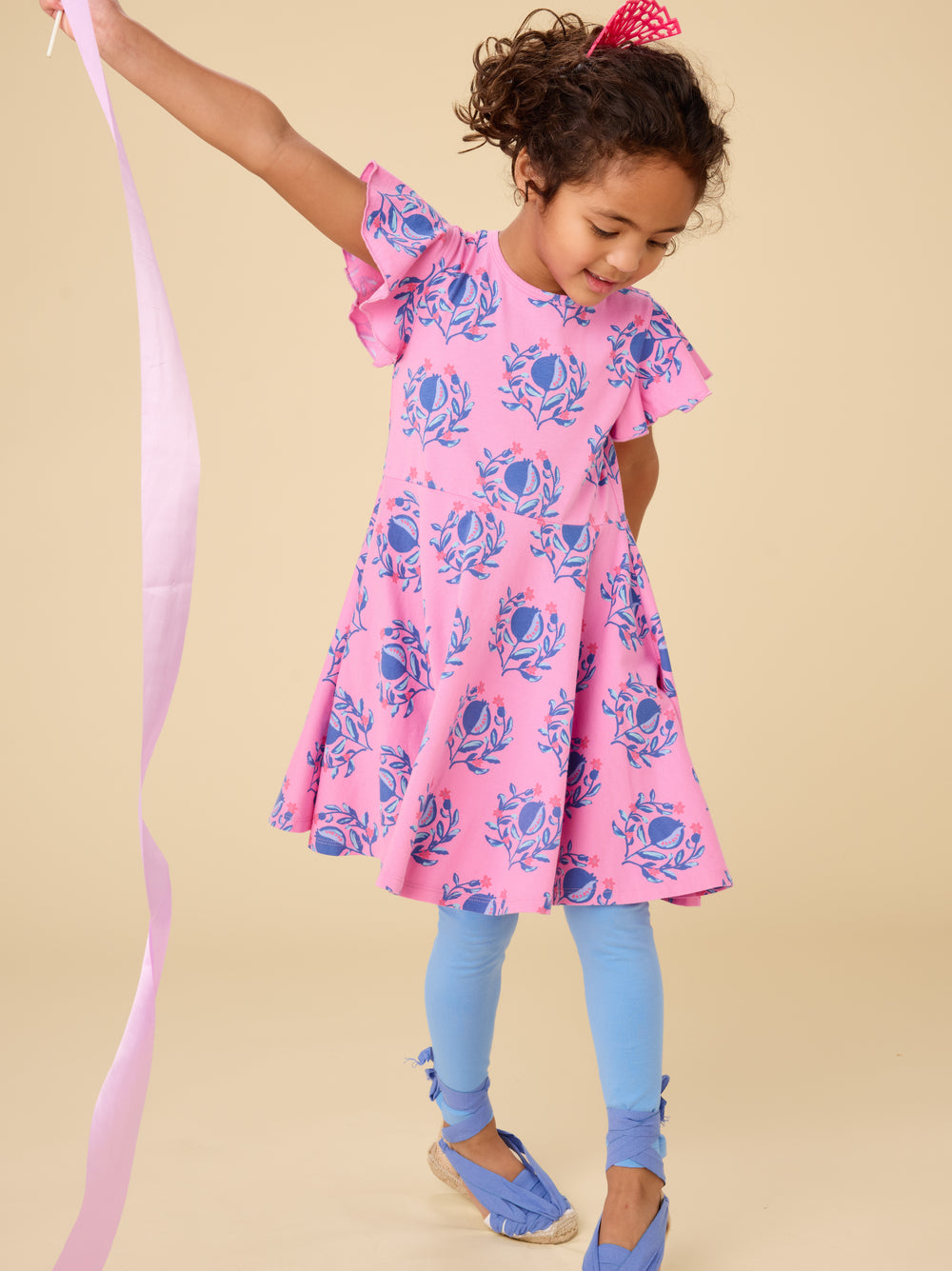 Tea Pomegranate Floral | Flutter Sleeve Twirl Dress