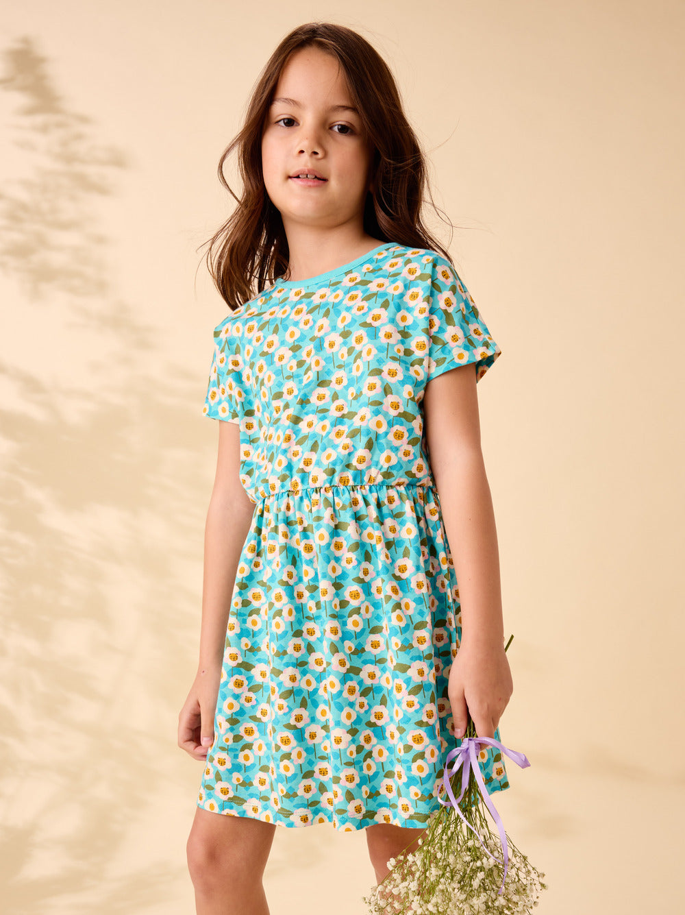 Tea Kitty Floral | Short Sleeve Twirl Dress