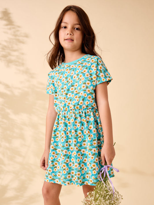 Tea Kitty Floral | Short Sleeve Twirl Dress