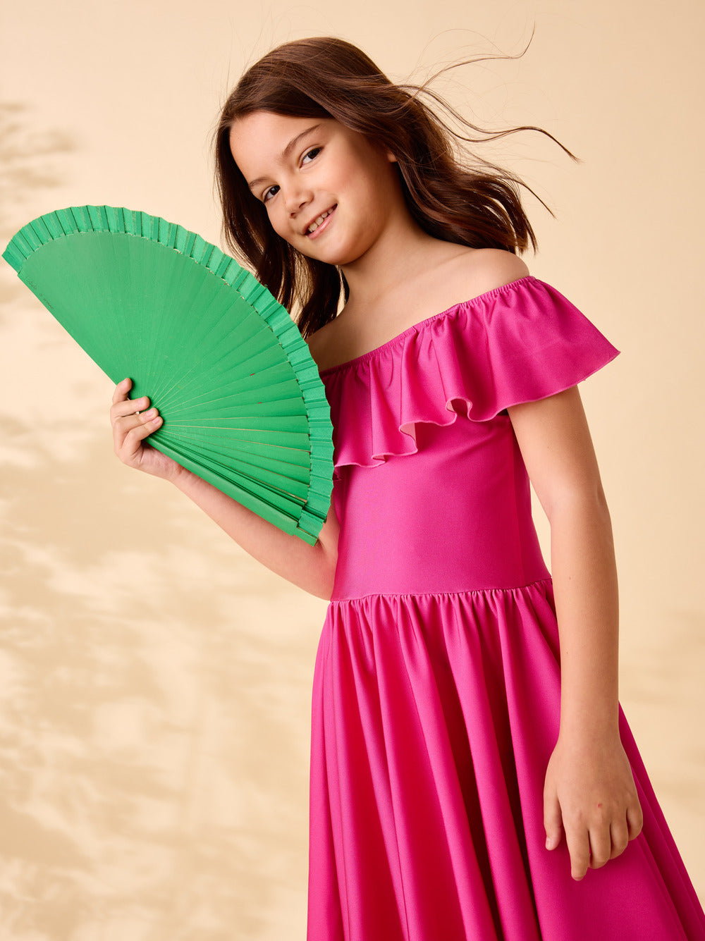Tea Fuchsia | Shiny Ruffle Neck Dress