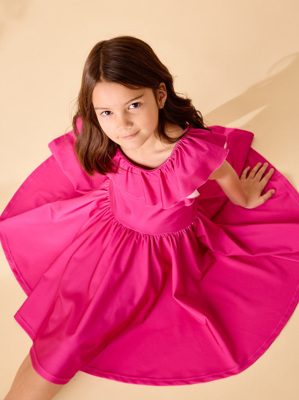 Tea Fuchsia | Shiny Ruffle Neck Dress