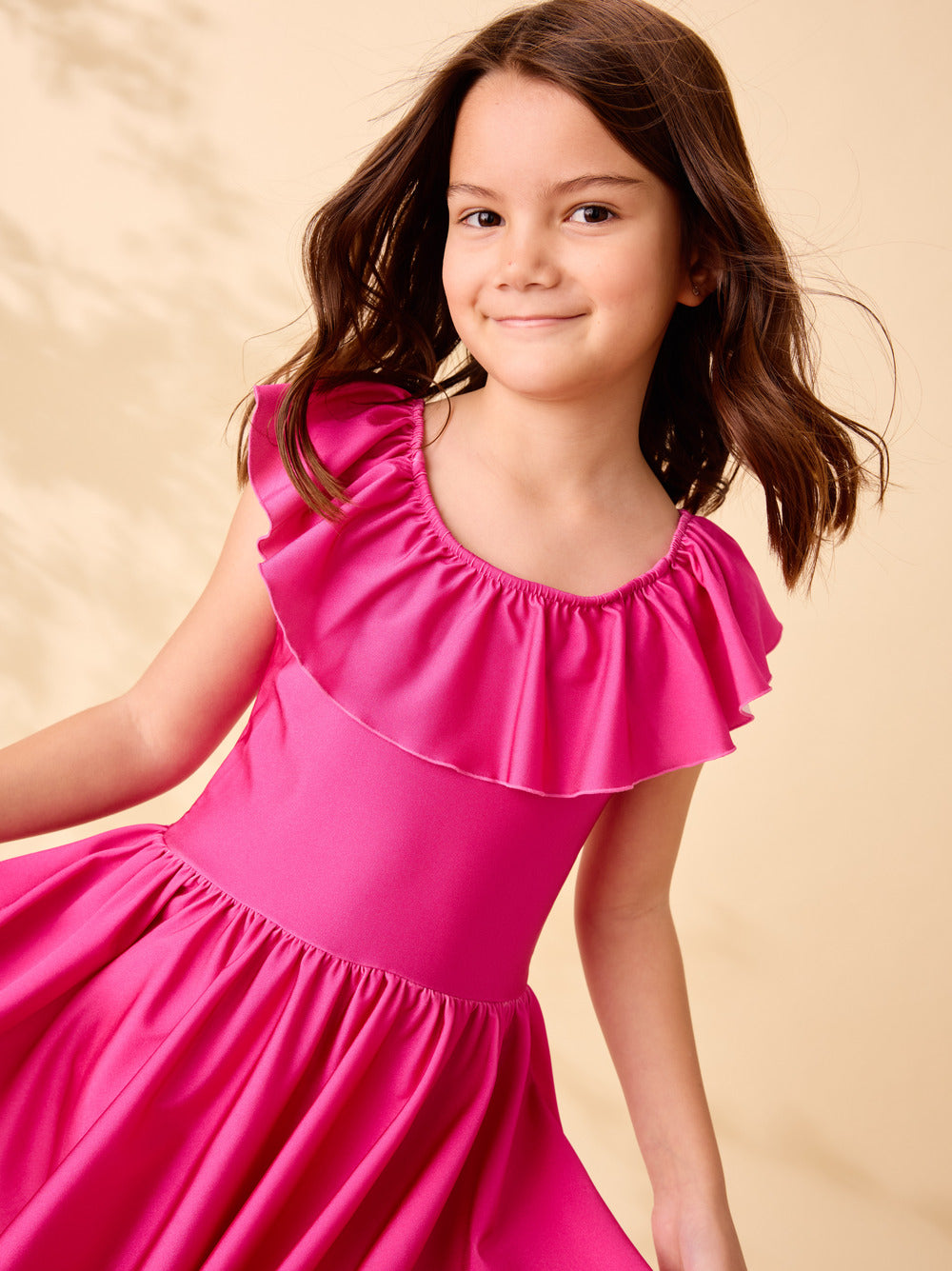 Tea Fuchsia | Shiny Ruffle Neck Dress
