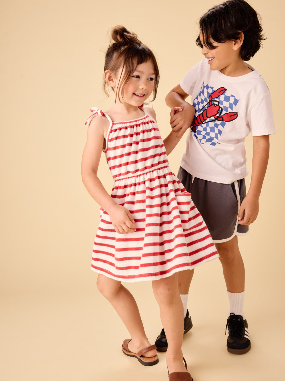 Tea Pomme | Terrycloth Stripe Tie Shoulder Twirl Dress