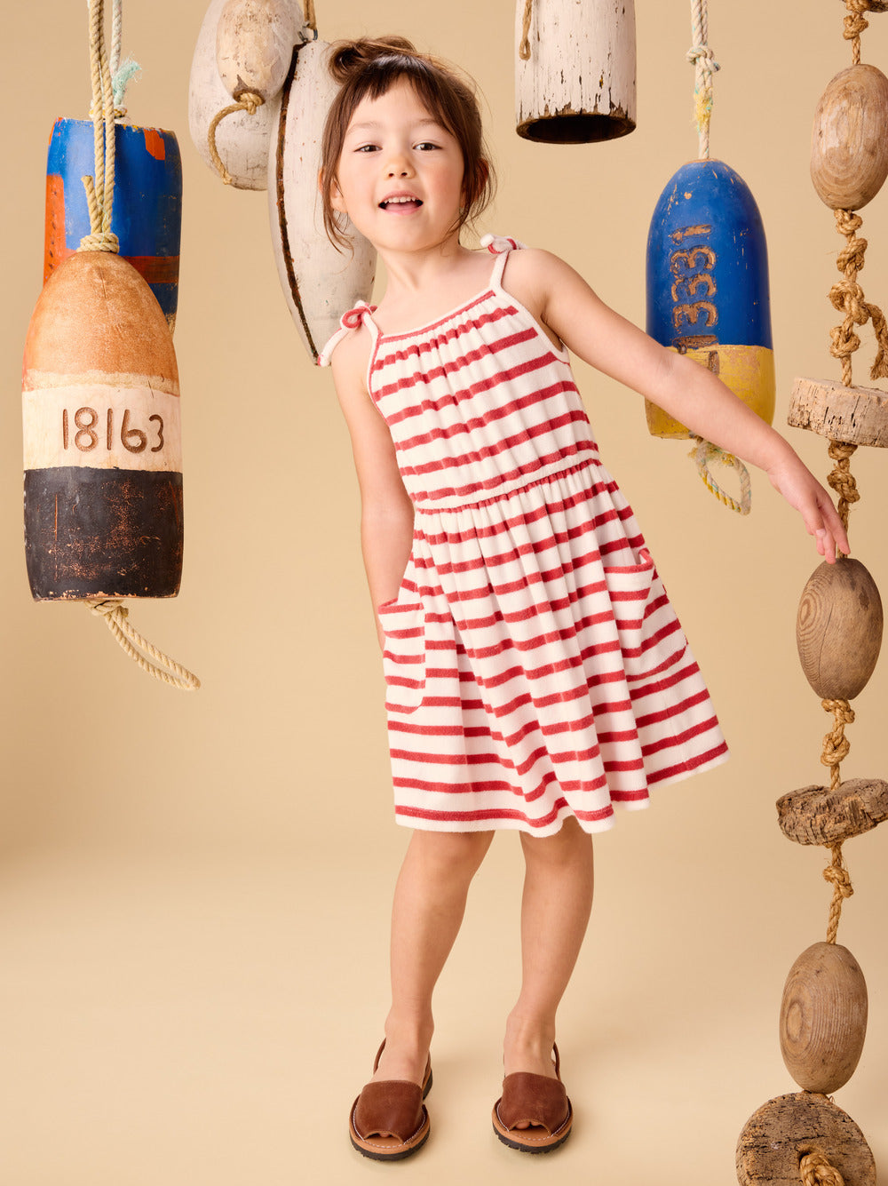 Tea Pomme | Terrycloth Stripe Tie Shoulder Twirl Dress