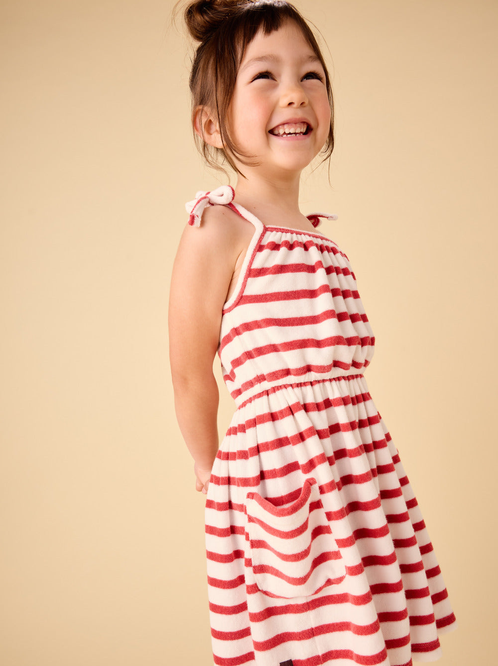 Tea Pomme | Terrycloth Stripe Tie Shoulder Twirl Dress