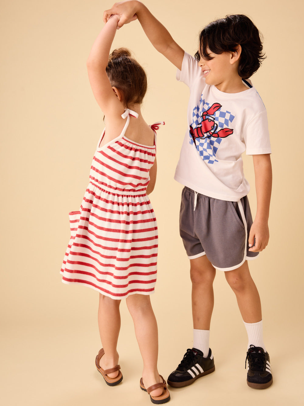 Tea Pomme | Terrycloth Stripe Tie Shoulder Twirl Dress