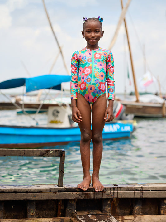 Tea Painterly Floral | Long Sleeve One Piece Swimsuit
