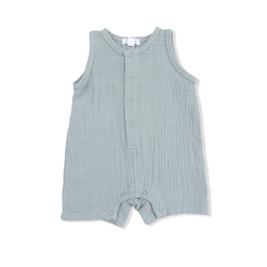 Angel Dear Green | Solid Muslin Jadeite Sleeveless Shortie Romper