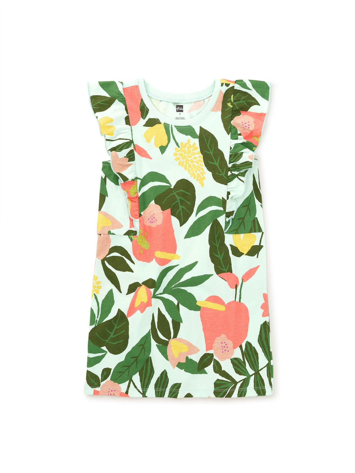 Tea Tropical Floral | Sleeveless Ruffle A-Line Dress