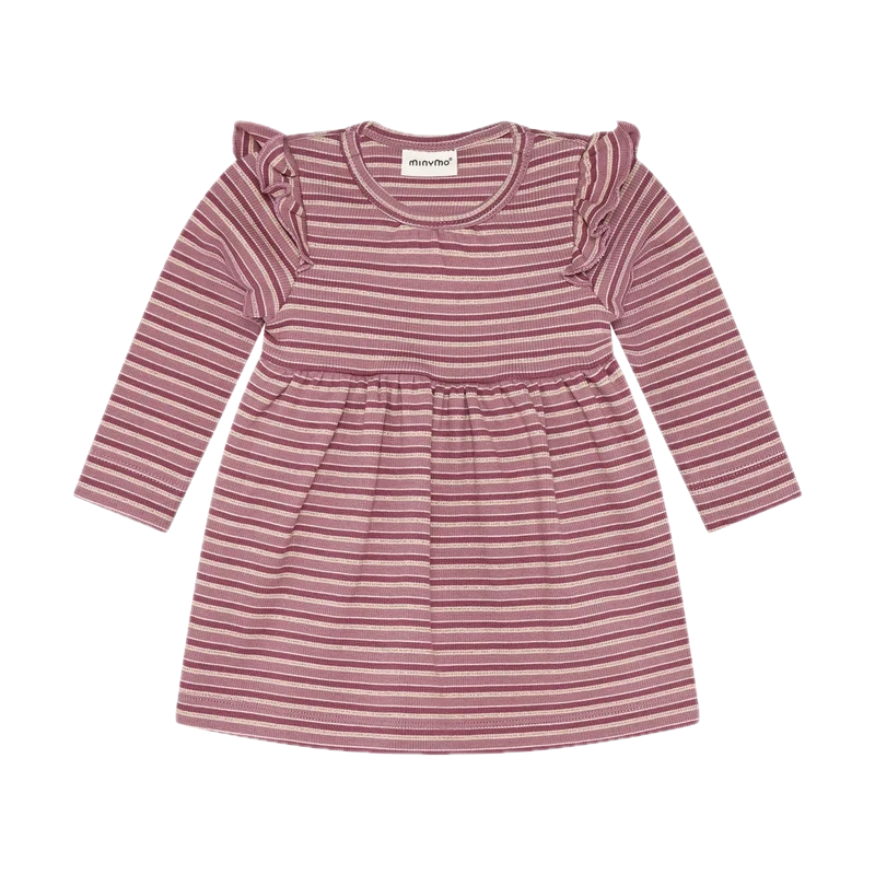 Minymo Mahogany Rose | Yarn Dyed Long Sleeve Ribbed Dress