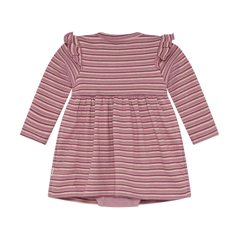 Minymo Mahogany Rose | Yarn Dyed Long Sleeve Ribbed Dress