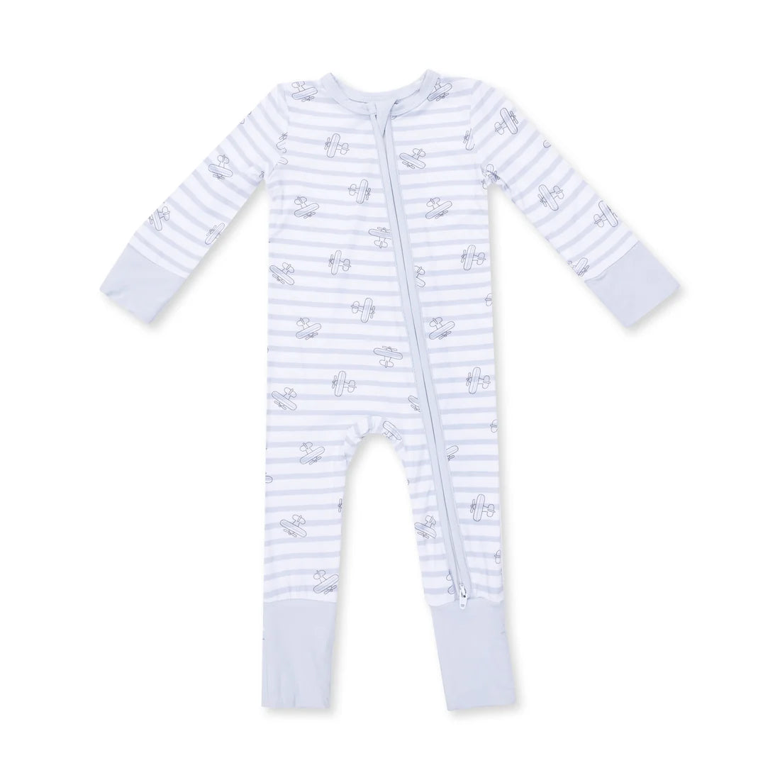 Angel Dear White Blue | Airplane Stripe Convertible Romper