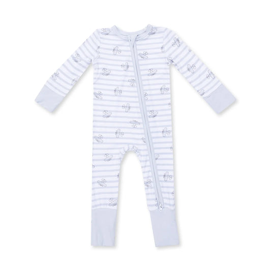 Angel Dear White Blue | Airplane Stripe Convertible Romper