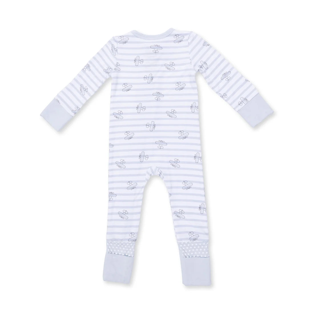Angel Dear White Blue | Airplane Stripe Convertible Romper