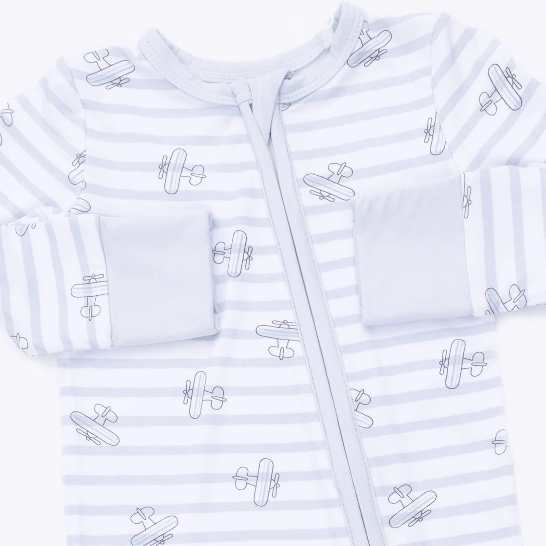 Angel Dear White Blue | Airplane Stripe Convertible Romper