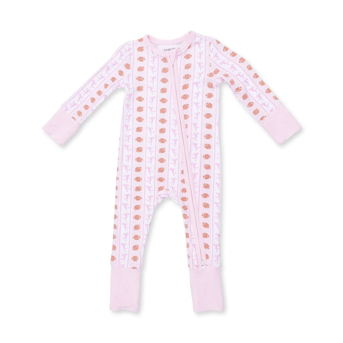 Angel Dear Ivory Pink | Football Bow Stripe Convertible Romper