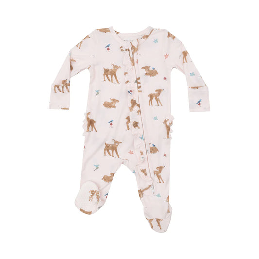 Angel Dear Pink Soft Deer | 2 Way Ruffle Zipper Footie