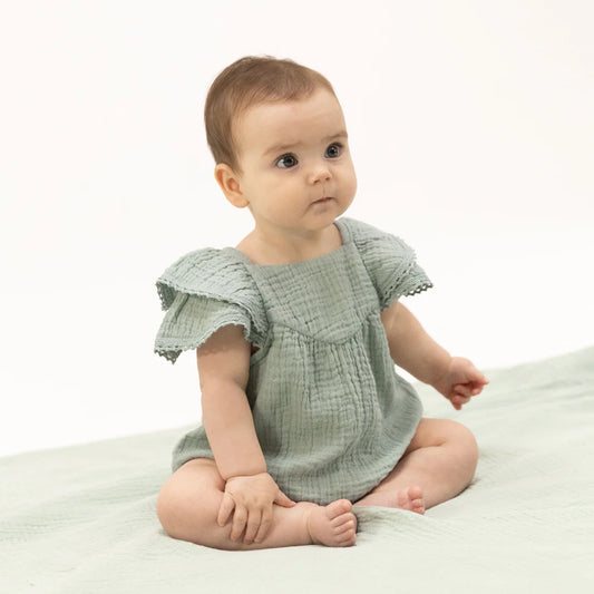 Angel Dear Green | Solid Muslin Jadeite V-Neck Bubble
