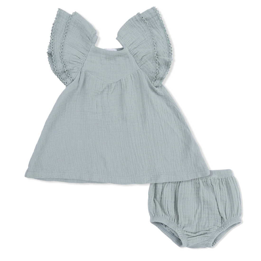 Angel Dear Green | Solid Muslin Jadeite V-Neck Dress and Bloomer Set
