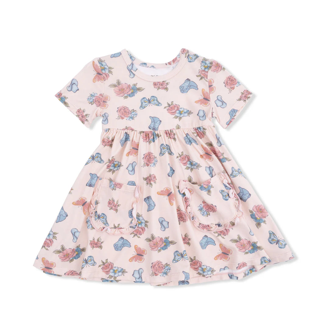 Angel Dear Pink | Country Girl Boots Twirly Dress with Ruffle Pockets
