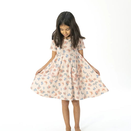 Angel Dear Pink | Country Girl Boots Twirly Dress with Ruffle Pockets