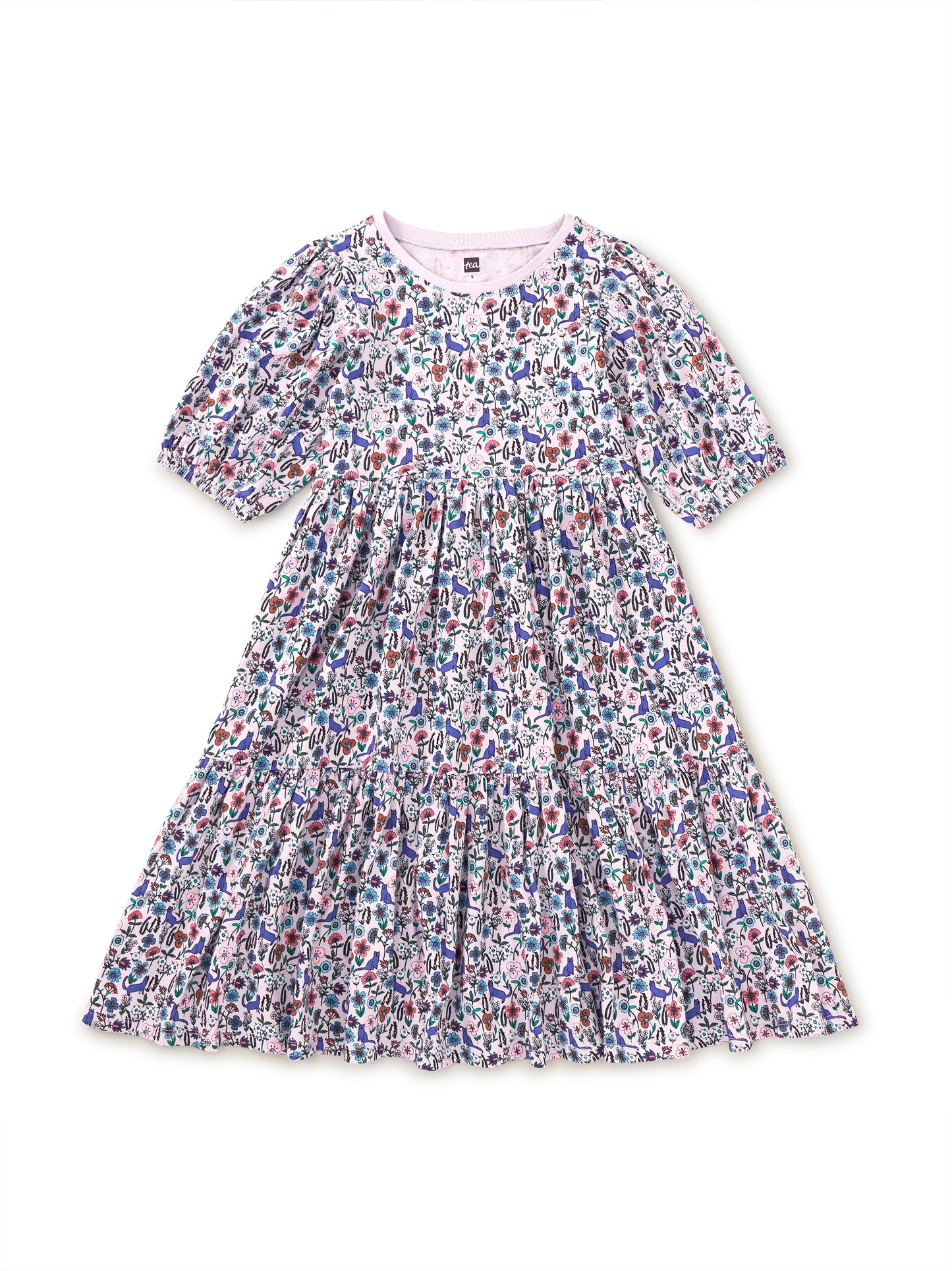 Tea Kitty Ditsy | Flowy Tiered Midi Dress