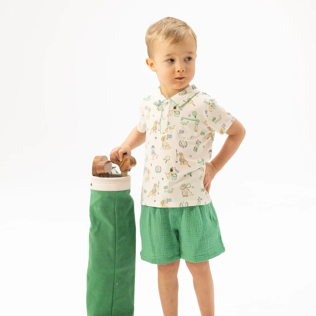 Angel Dear Ivory Green | Neutral Country Club Dogs Polo with Casual Short Set