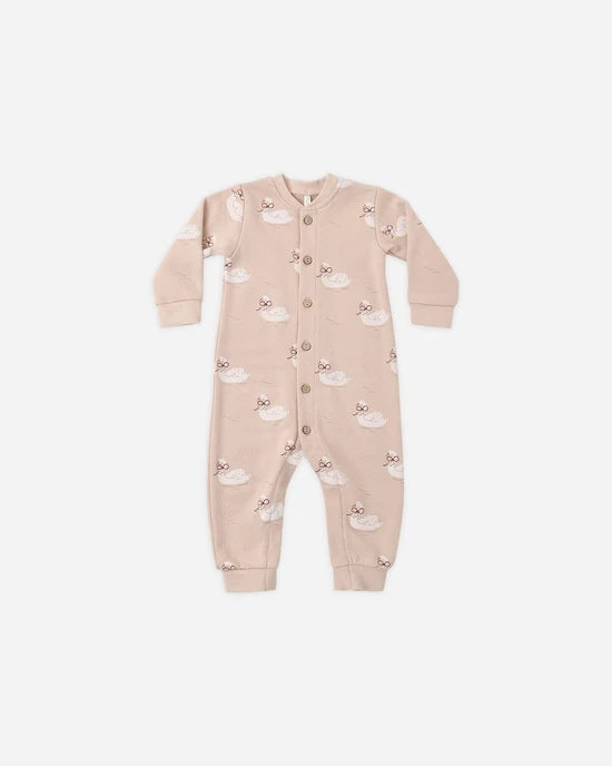 Rylee + Cru Blush Swans | Button Down Jumpsuit