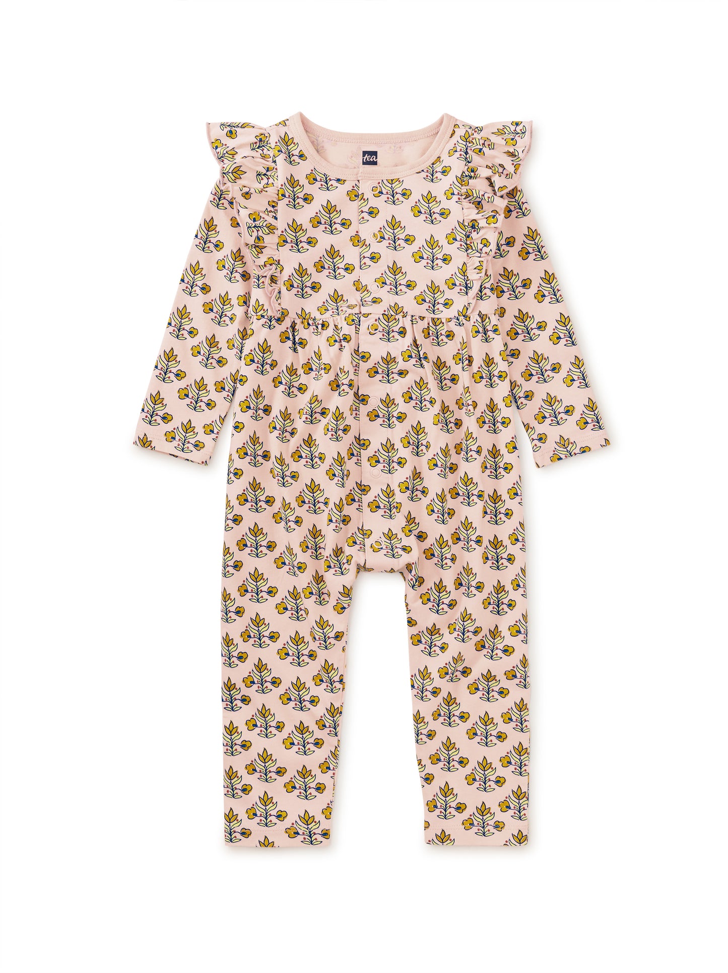 Tea Iznik Floral | Snap Front Ruffle Jumpsuit