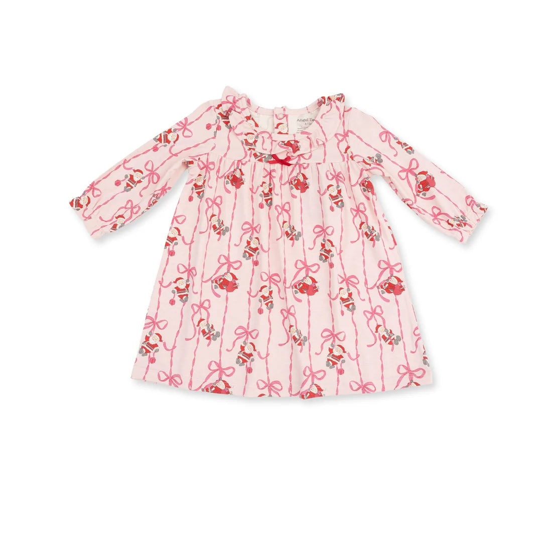 Angel Dear Pink | Bows & Santa Long Sleeve Gown with Ruffle Collar