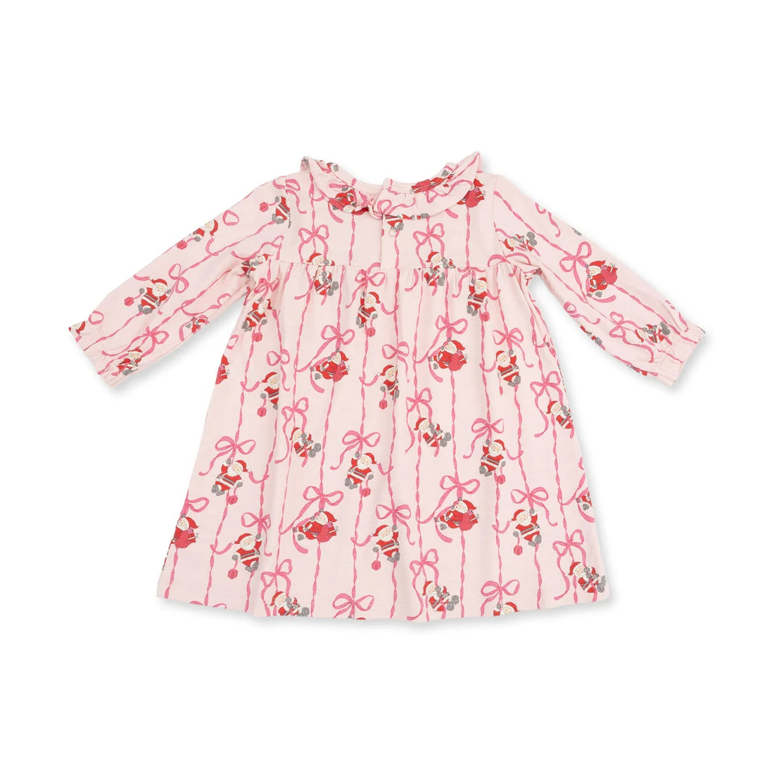 Angel Dear Pink | Bows & Santa Long Sleeve Gown with Ruffle Collar