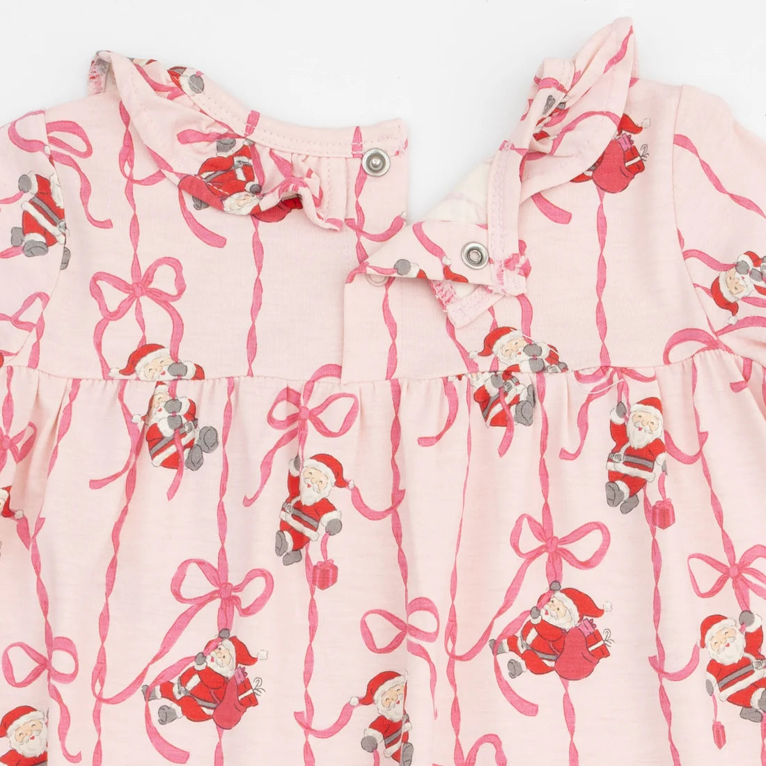 Angel Dear Pink | Bows & Santa Long Sleeve Gown with Ruffle Collar