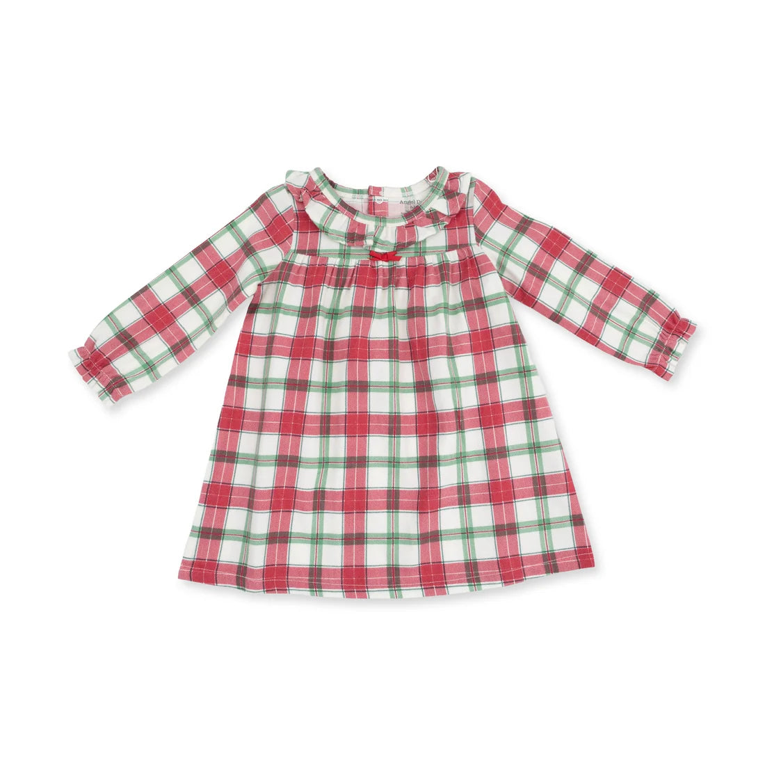 Angel Dear Red & Green | Holiday Plaid Long Sleeve Gown with Ruffle Collar