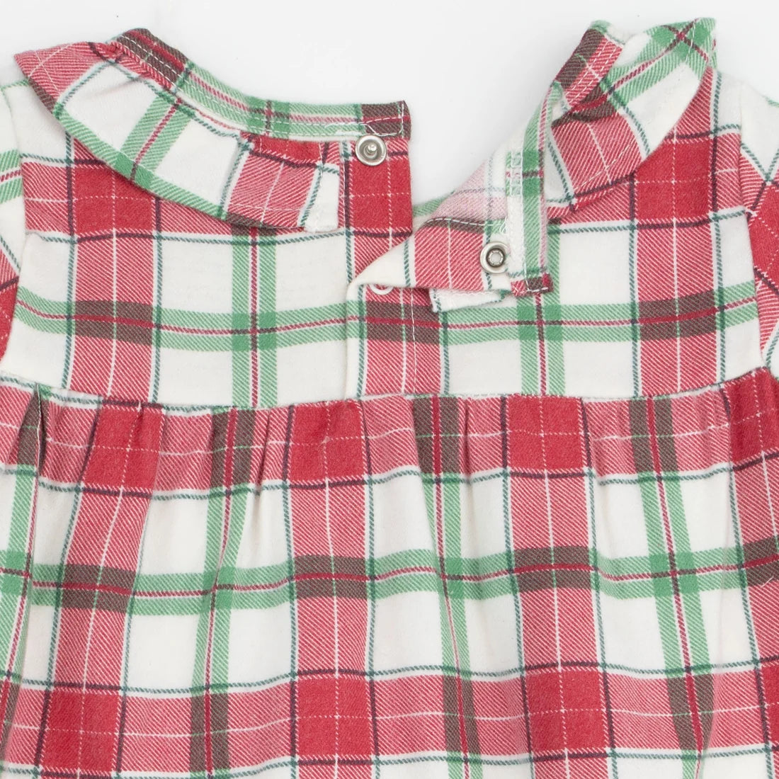 Angel Dear Red & Green | Holiday Plaid Long Sleeve Gown with Ruffle Collar