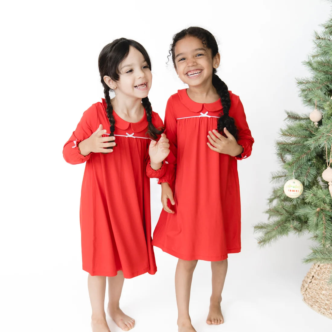 Angel Dear Red | Ribbon Long Sleeve Gown with Peter Pan Collar