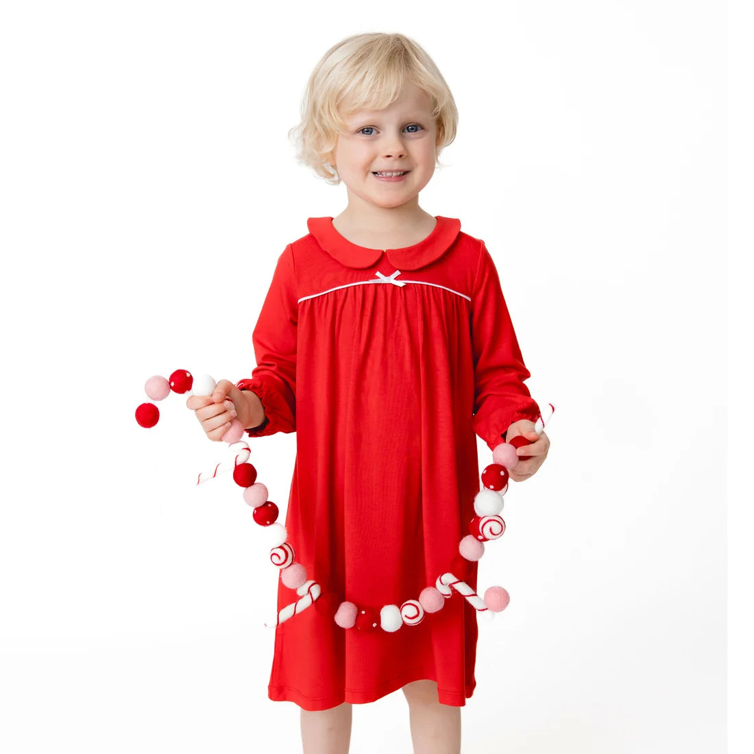 Angel Dear Red | Ribbon Long Sleeve Gown with Peter Pan Collar