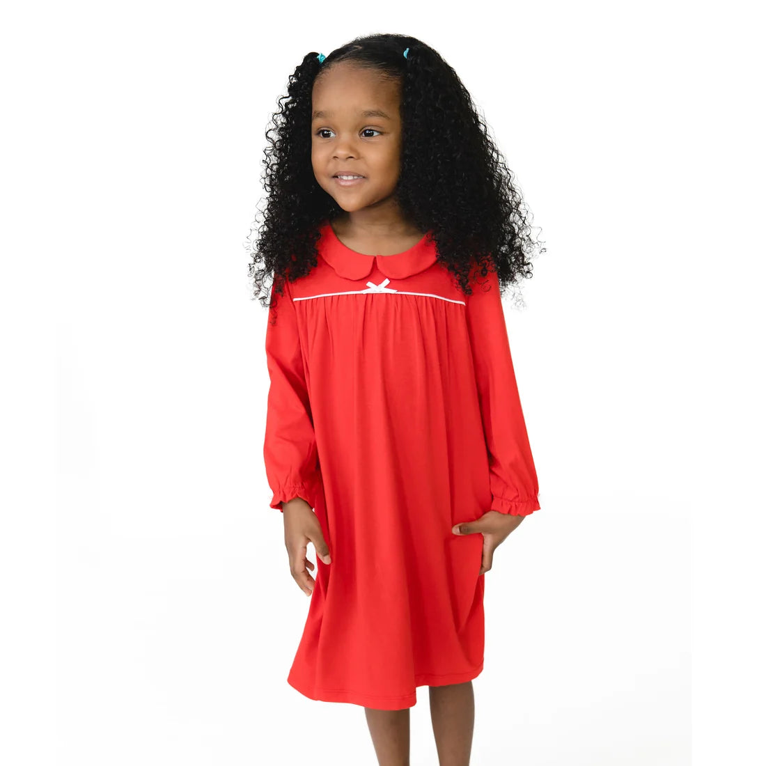 Angel Dear Red | Ribbon Long Sleeve Gown with Peter Pan Collar