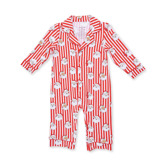 Angel Dear Red & Ivory | Vintage Santa Stripe Long Sleeve Coat Style Romper
