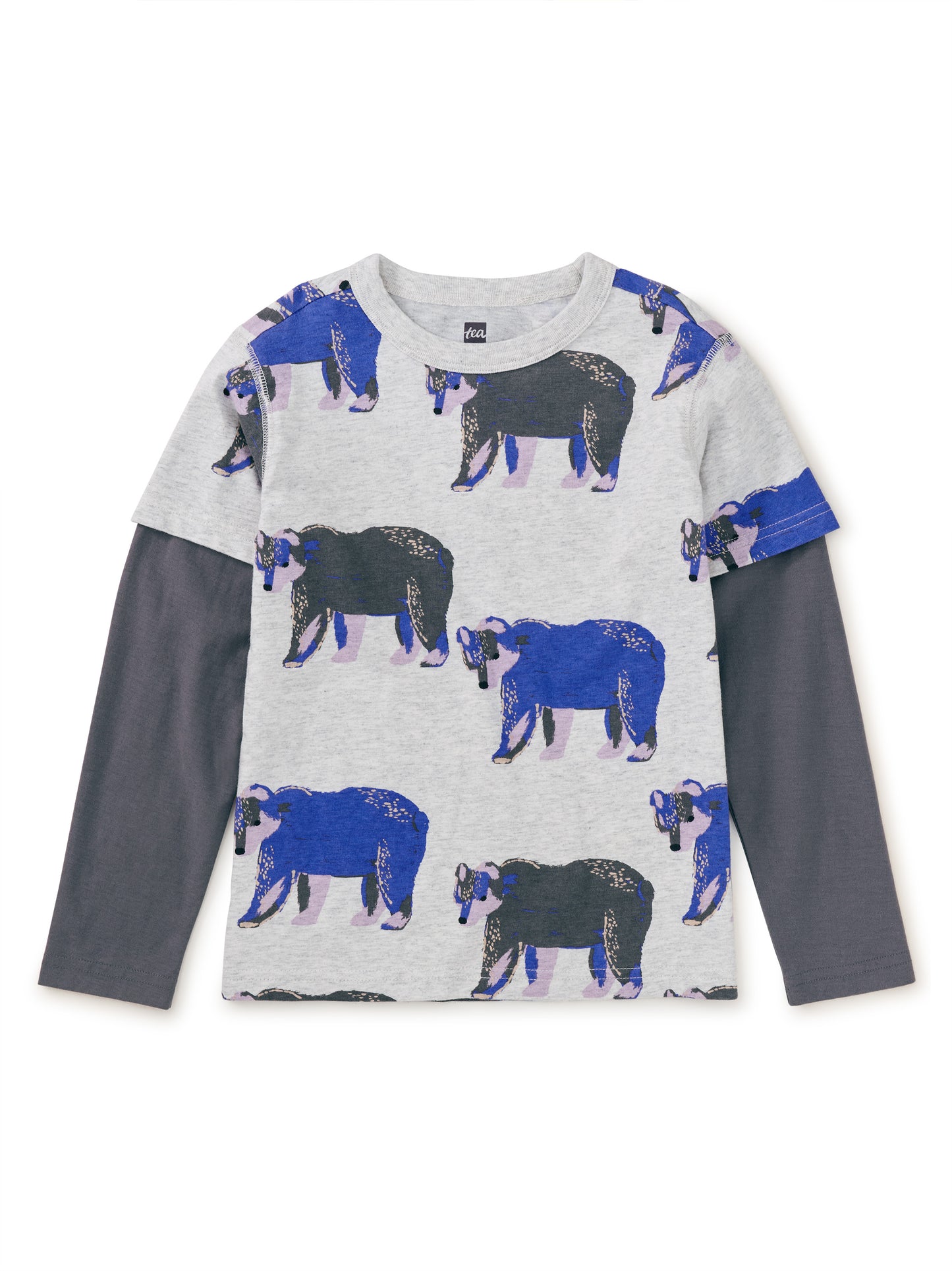 Tea Bushy Bear | Printed Layered Sleeve Tee