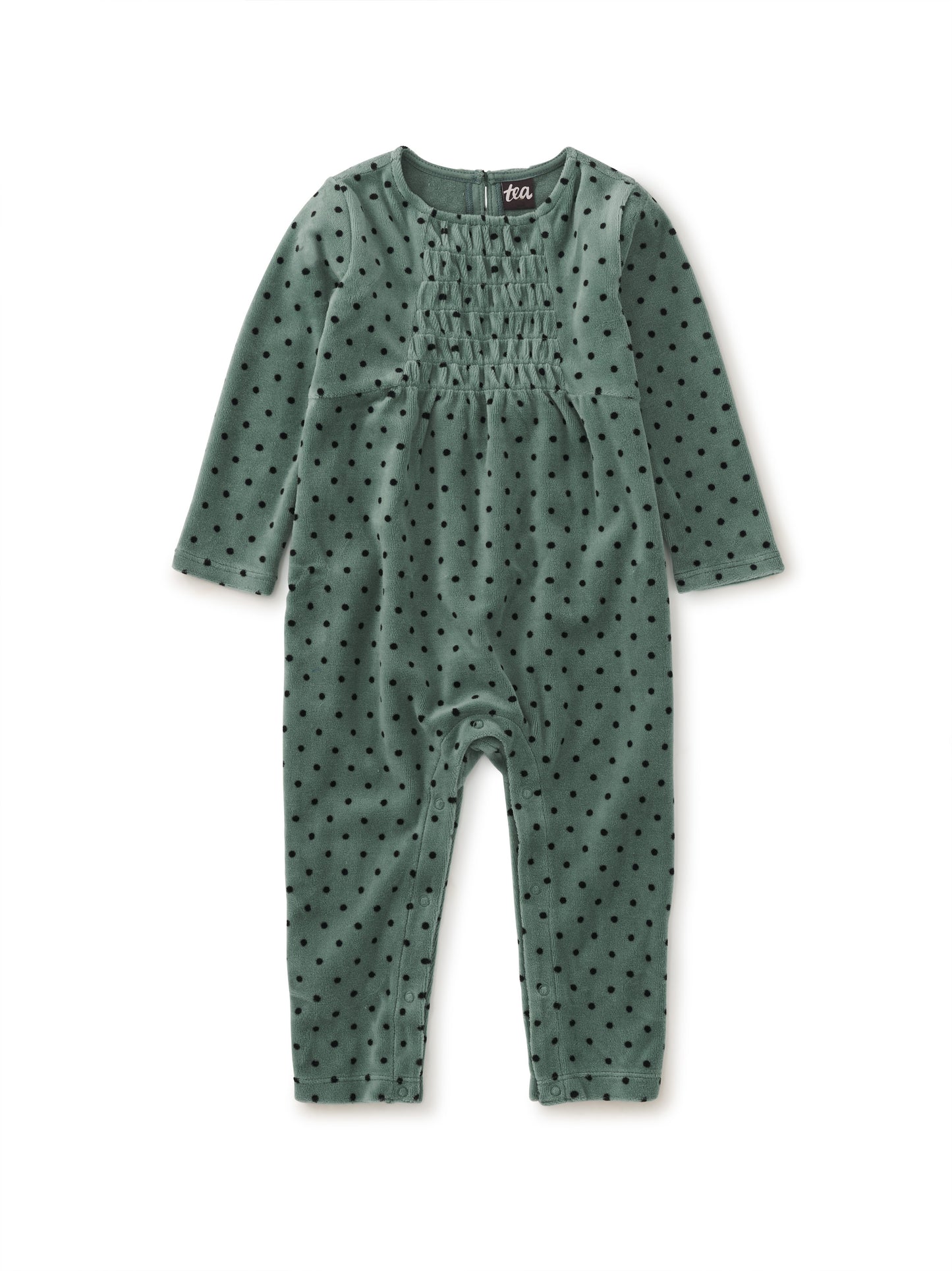 Tea Sagebrush Dot | Velour Smocked Romper