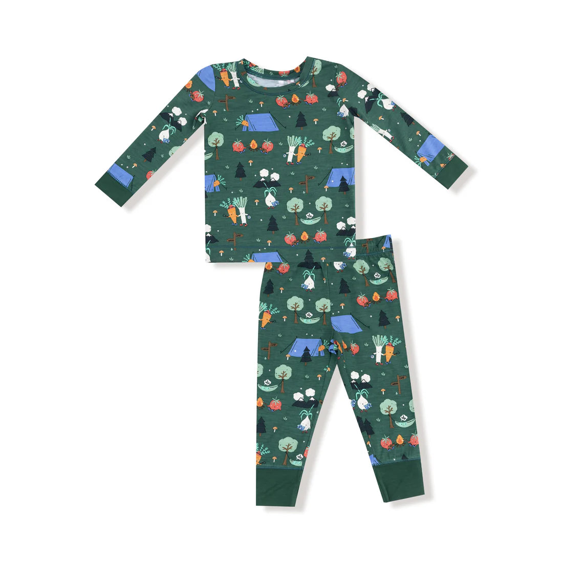 Angel Dear Hunter Green Camping Veggies | Long Sleeve Loungewear Set