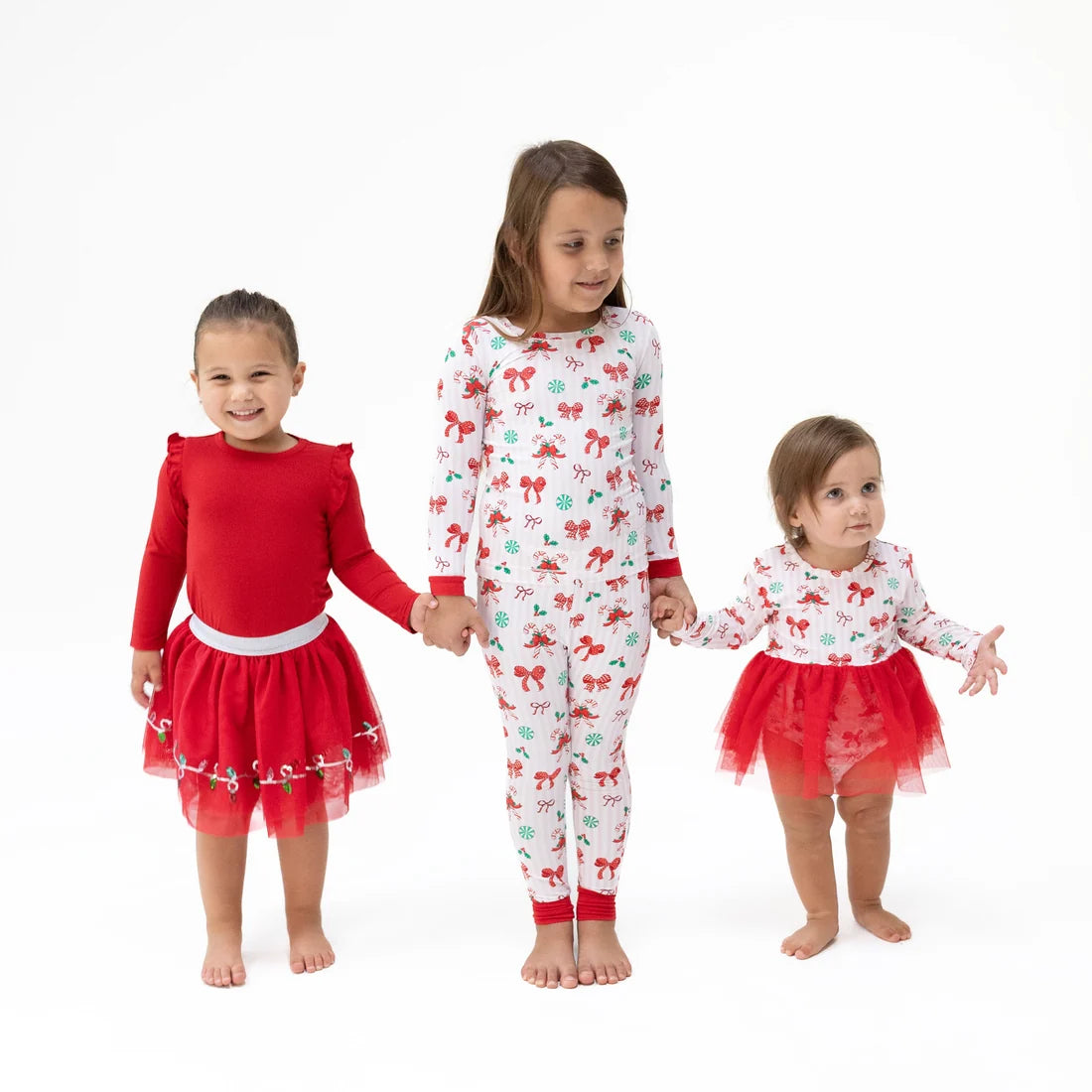 Angel Dear Ivory | Bows & Candy Canes Long Sleeve Tutu Bodysuit Dress