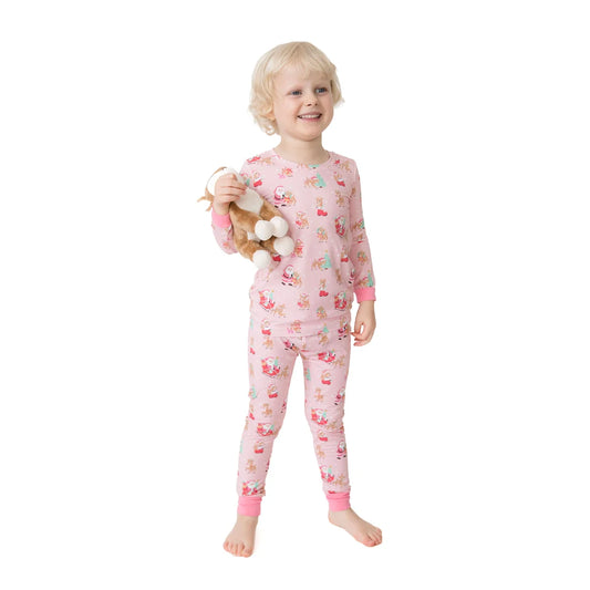 Angel Dear Pink | Vintage Reindeer & Santa Long Sleeve Loungewear Set